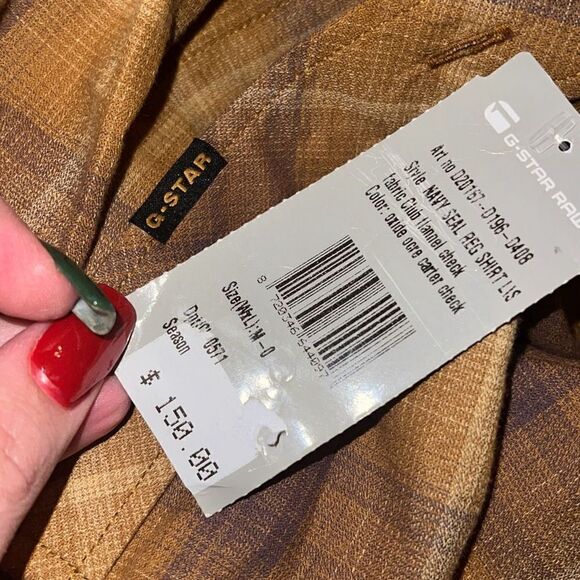 G-Star RAW NWT NAVY SEAL REGULAR SHIRT oxide ocre Carter check Sz M - Picture 9 of 9